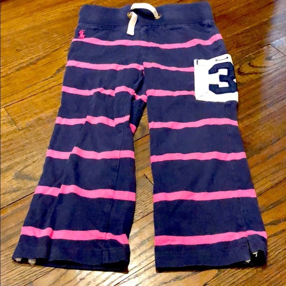 Navy and pink Ralph Lauren elastic waist horizontal striped sweatpants 3t 💕 - Picture 1 of 5